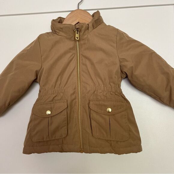 H&M Jacket Girls Puff Puffer Coat Winter Beige 12M Months Full Zip Pockets - Picture 2 of 12